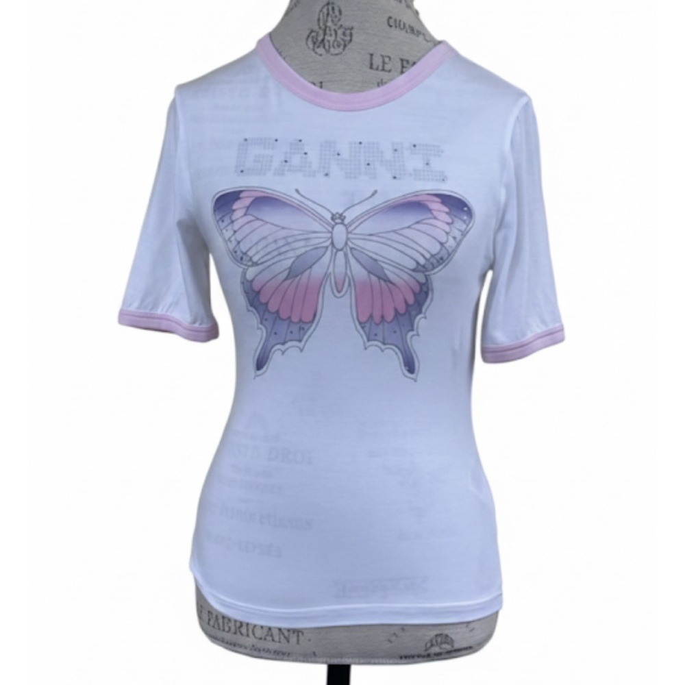 Ganni Butterfly Print Short-sleeved T-shirt Size XS Excellent Condition!